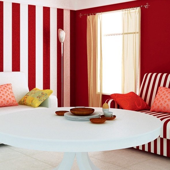 Salón con rayas en las paredes
